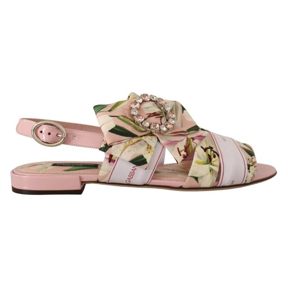 Dolce & Gabbana Pink Floral Print Crystal Sandals Slides Flats Shoes - Picture 1 of 7